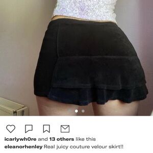 VTG RARE Juicy Couture Ruffle Black Velour Skirt Y2K